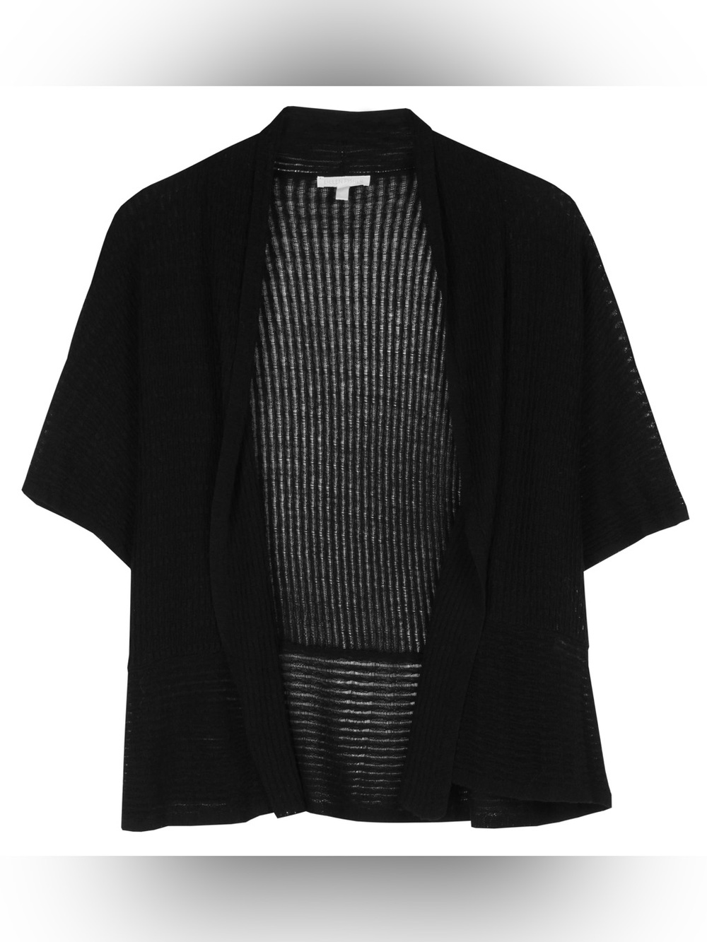 Eileen Fisher Black Open Front Ripple Tencel Knit Cardigan Short Sleeve. Sk6